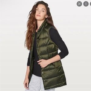Lululemon Dark Olive Green All Days Vest Goose Down Filled 6 Pockets Size 8